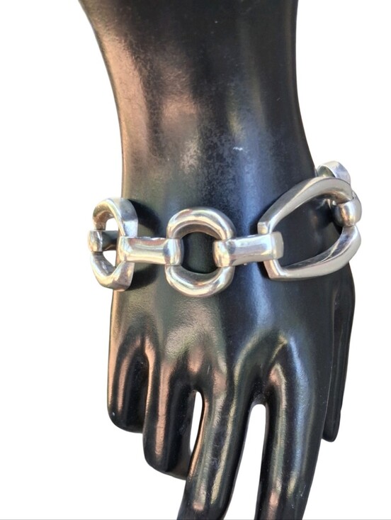 Taxco Jewelry - Vintage Taxco Mexico Sterling Silver Bold Geometric Chunky Link Bracelet 925